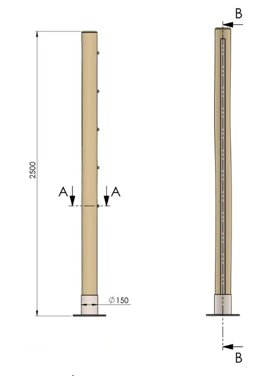 Schéma technique mât bois Robinier