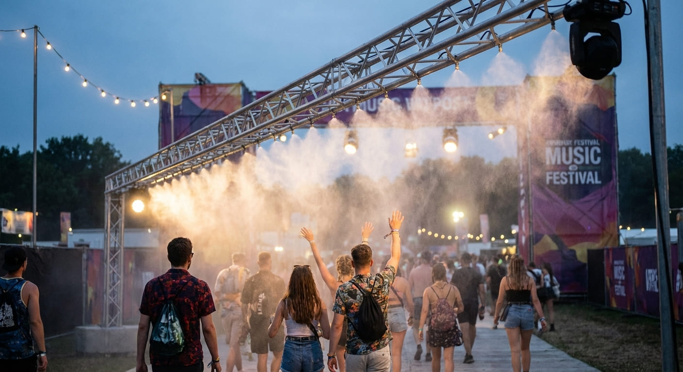 Rampe de brumisation fixe pour terrasse restaurant - Installation discr&egrave;te